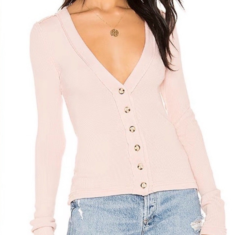 FREE PEOPLE CALL ME CARDI PINK FITTED BUTTON DOWN CARDIGAN TOP Size Large  NWT